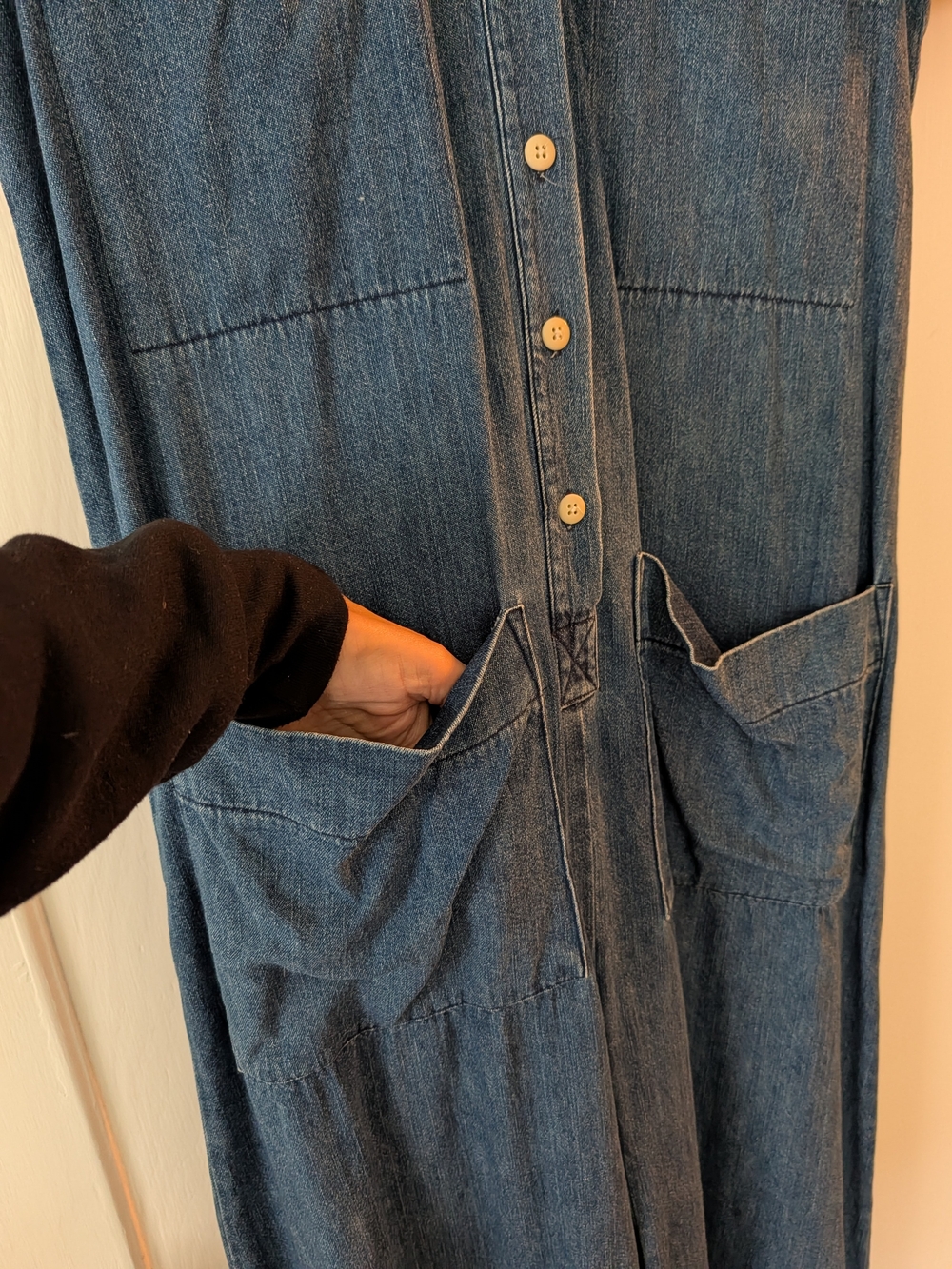 Ilana Kohn Dark Blue Denim Button-Front Wide-Leg Jumpsuit - Picture 4 of 6